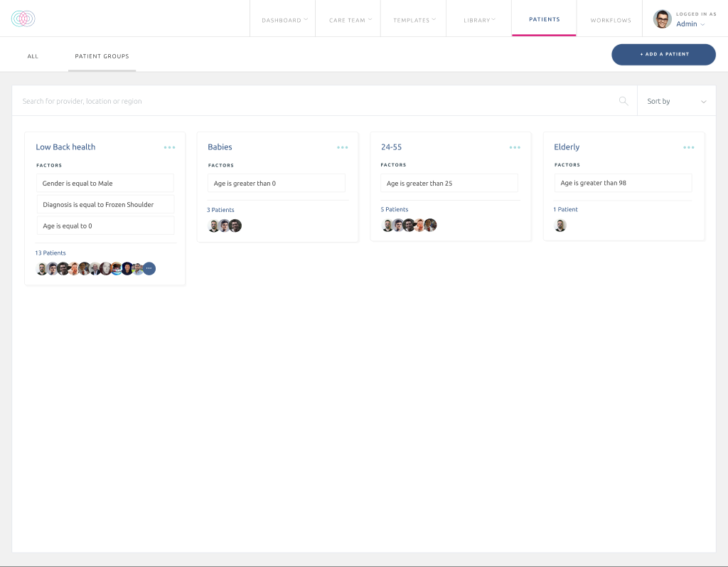 Keet Health — Patient Groups grid