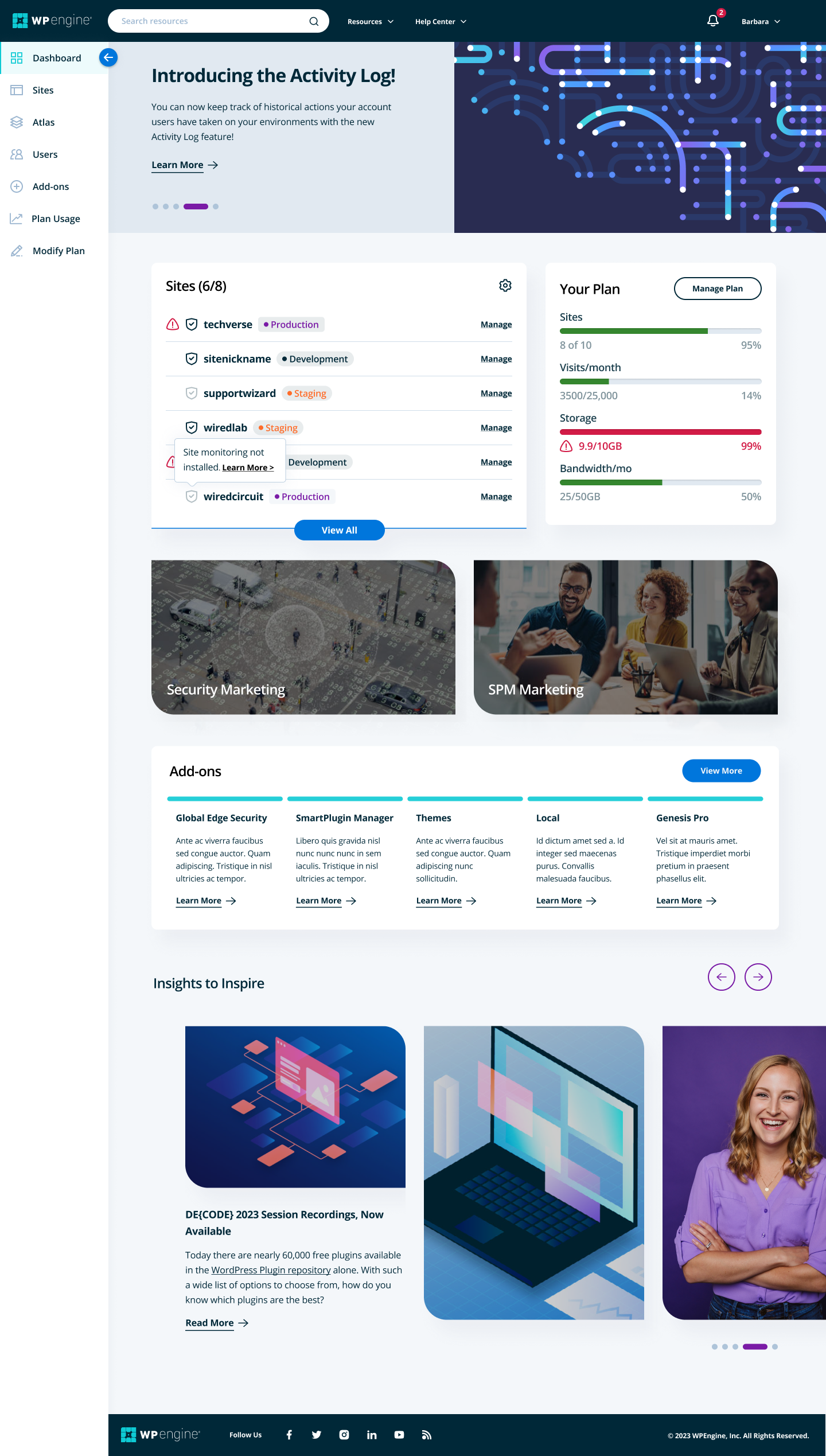 WP Engine — Customer Portal Dashboard